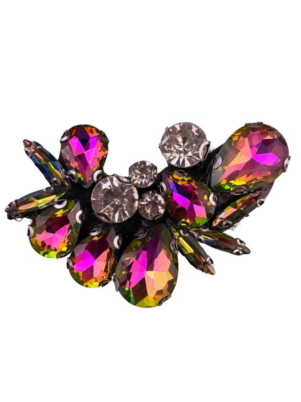 Aurora Borealis Hair Clip With Crystals Colorful Rhinestone Gold Tone